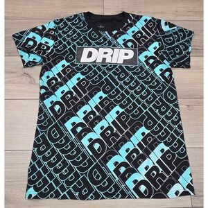 Bailey Apparel Drip Graphic T-Shirt Mens Medium Black Blue Short Sleeve Crewneck